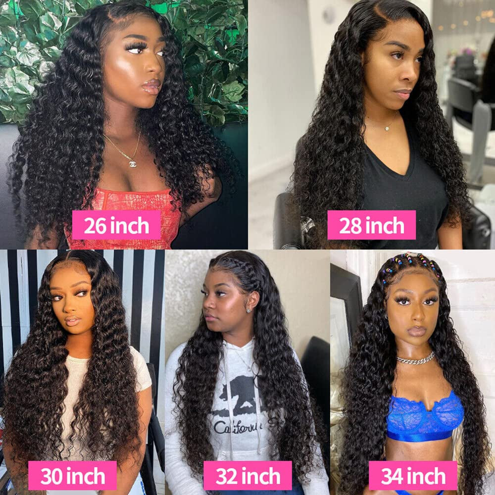 Maxine 34 Inch 13X4 HD Water Wave Lace Front Wigs Human Hair Wigs for Women 180% Density Transparent Lace Frontal Wigs Human Hair Pre Plucked with Baby Hair Brazilian Long Glueless Wigs Natural Color