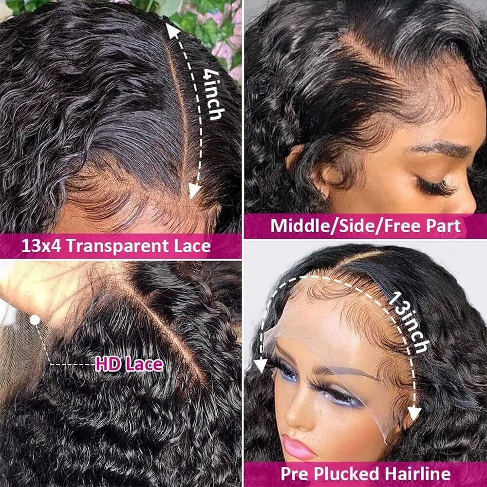 Maxine 34 Inch 13X4 HD Water Wave Lace Front Wigs Human Hair Wigs for Women 180% Density Transparent Lace Frontal Wigs Human Hair Pre Plucked with Baby Hair Brazilian Long Glueless Wigs Natural Color