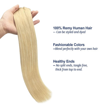 Real Hair Extensions Clip in Human Hair Bleach Blonde 7Pcs  display picture 3