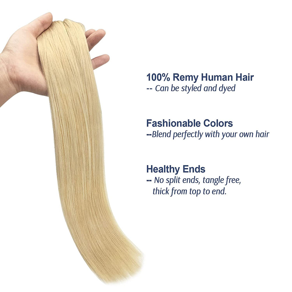 GOO GOO Real Hair Extensions Clip in Human Hair Bleach Blonde 7Pcs 120G 18 Inch Clip in Hair Extensions Human Hair Straight Hair Estensions Remy Hair Extensions for Women