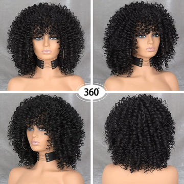 Xinran Black Curly Afro Wig for Women, Kinky Black Curly Wigs for Women,  Natural Synthetic Curly