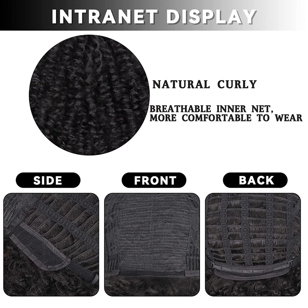 Xinran Black Curly Afro Wig for Women, Kinky Black Curly Wigs for Women, Natural Synthetic Curly Wig with Bangs