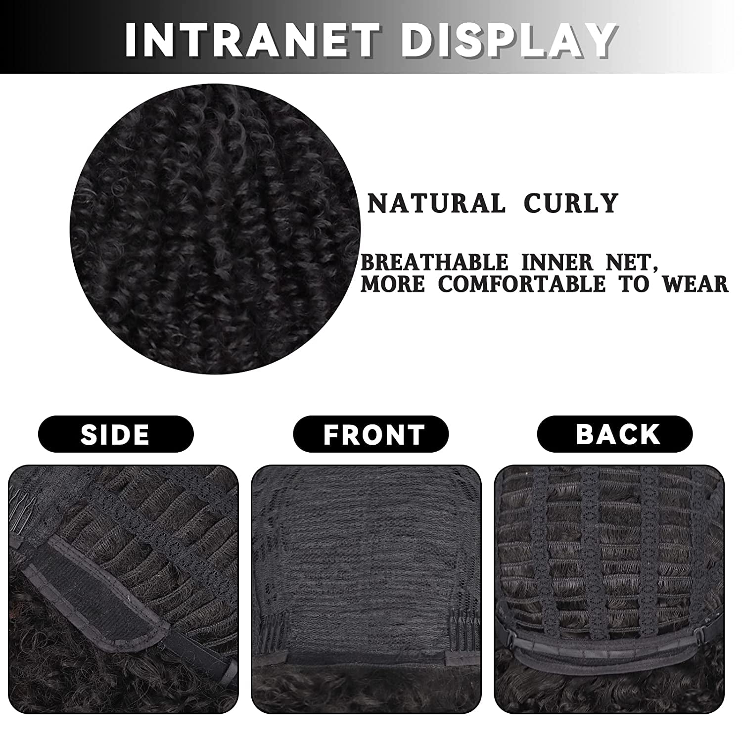 Xinran Black Curly Afro Wig for Women, Kinky Black Curly Wigs for Women, Natural Synthetic Curly Wig with Bangs