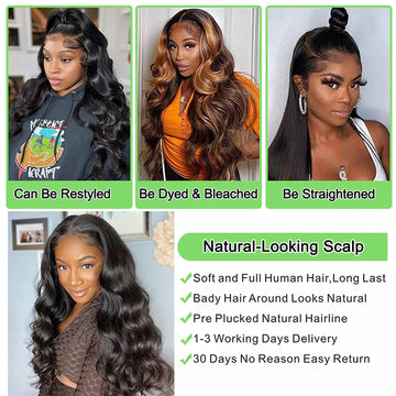 26 Inch Body Wave Lace Front Wigs Human Hair Pre Plucked 180  display picture 1