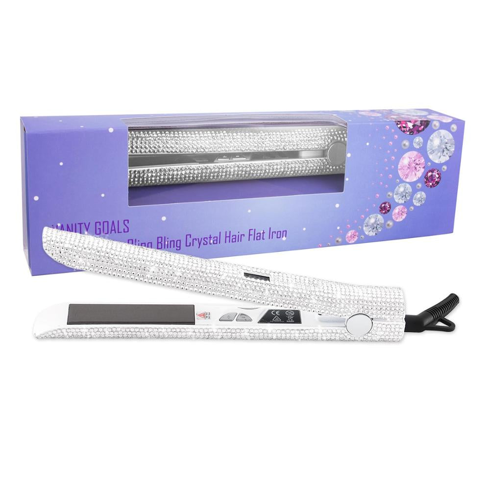 Titanium Rhinestone Flat Iron Professional Hair Straightener White Hand Made Crystal Straightening Irons High Heat 470 Degrees