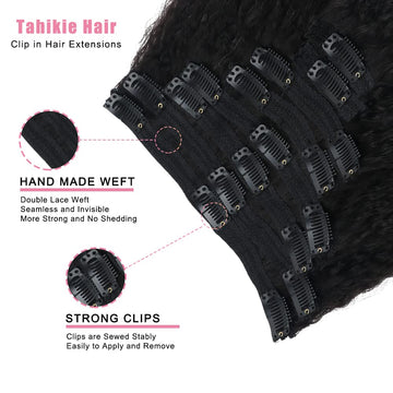Tahikie Kinky Straight Clip in Hair Extensions Real Human  display picture 2