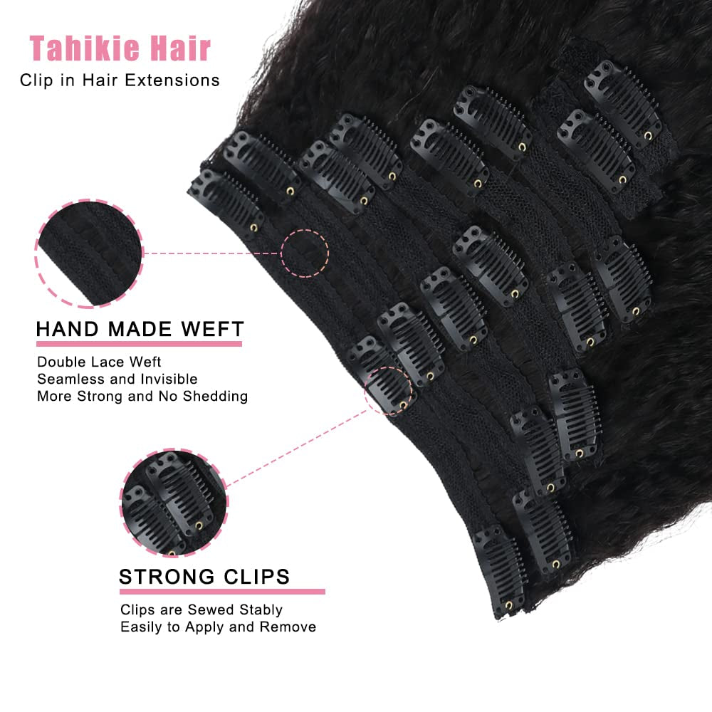Tahikie Kinky Straight Clip in Hair Extensions Real Human  display picture 1