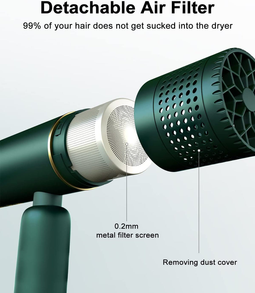 Fast-Drying Hair Dryer, Foldable Ionic Blow Dryer with Storage Bag for Travel, Lightweight Portable Hairdryer for Women & Men, Negative Hair Blow Dryer, 2 Heating/Cold/2 Speed Settings, Green