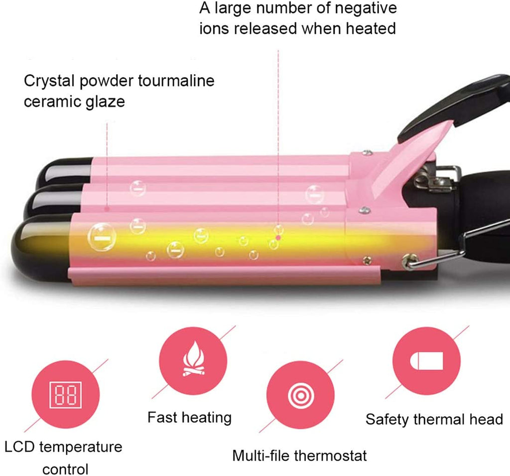 3 Barrel Curling Iron with LCD Temperature Display - 1 Inch Ceramic Tourmaline Triple Barrels, Ceramic Hair Crimper Hair Waver Hair Curlers Hair Curling Wand for Deep Waves Suit for All Style