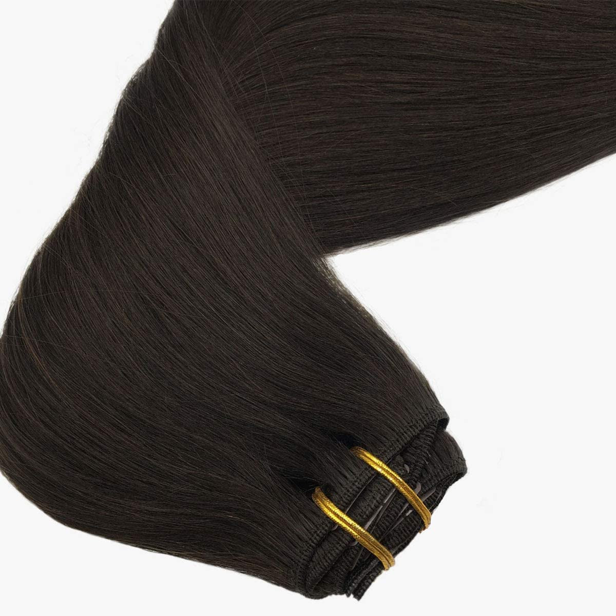 GOO GOO Clip-In Hair Extensions for Women, Soft & Natural, Handmade Real Human Hair Extensions, Dark Brown, Long, Straight #2, 7Pcs 120G 18 Inches