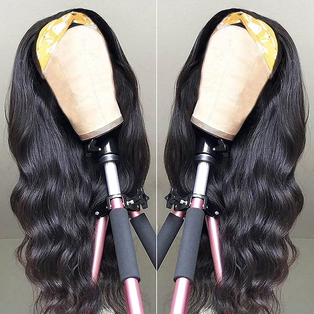 Catti Headband Wigs for Black Women Body Wave Headband Wig Human Hair Wigs Brazilian Virgin Hair Machine Made Wigs Headband Wig 150% Density (18" Headband Wigs)