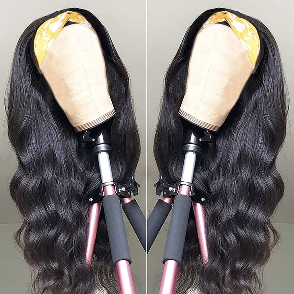Catti Headband Wigs for Black Women Body Wave Headband Wig Human Hair Wigs Brazilian Virgin Hair Machine Made Wigs Headband Wig 150% Density (18" Headband Wigs)
