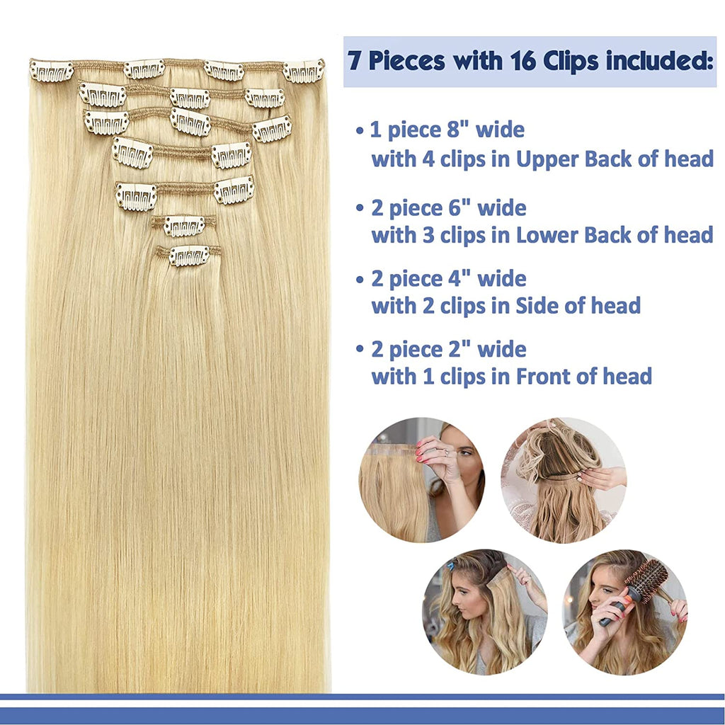 GOO GOO Real Hair Extensions Clip in Human Hair Bleach Blonde 7Pcs 120G 18 Inch Clip in Hair Extensions Human Hair Straight Hair Estensions Remy Hair Extensions for Women