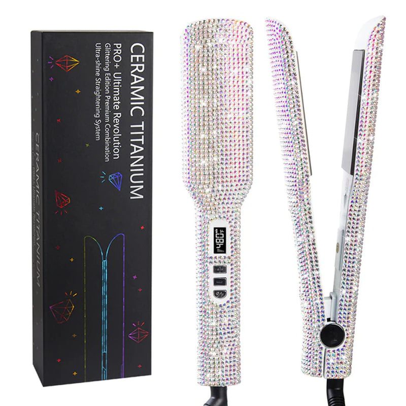 Rhinestone Flat Iron Titanium Hair Straightener Professional Dual Voltage Straightening Irons LCD Display 2 Inch Plate Irons