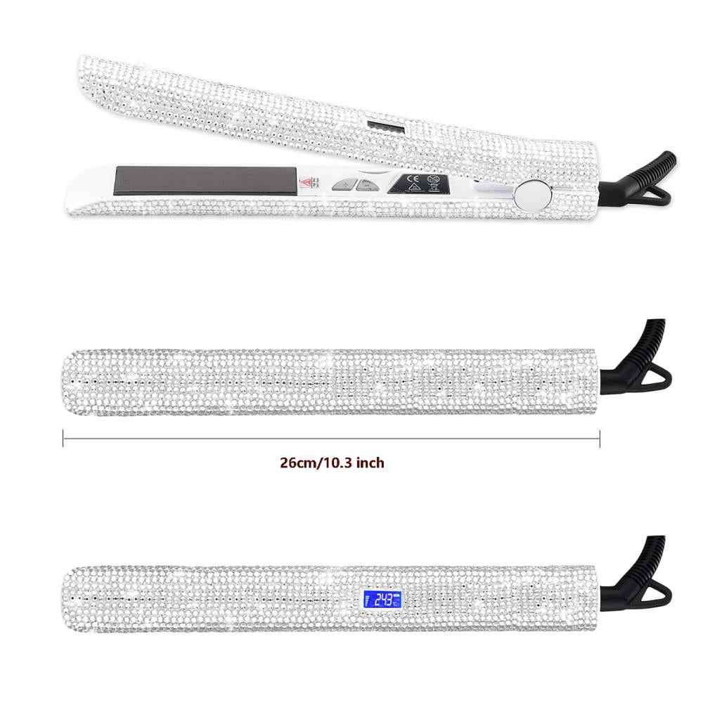 Titanium Rhinestone Flat Iron Professional Hair Straightener White Hand Made Crystal Straightening Irons High Heat 470 Degrees