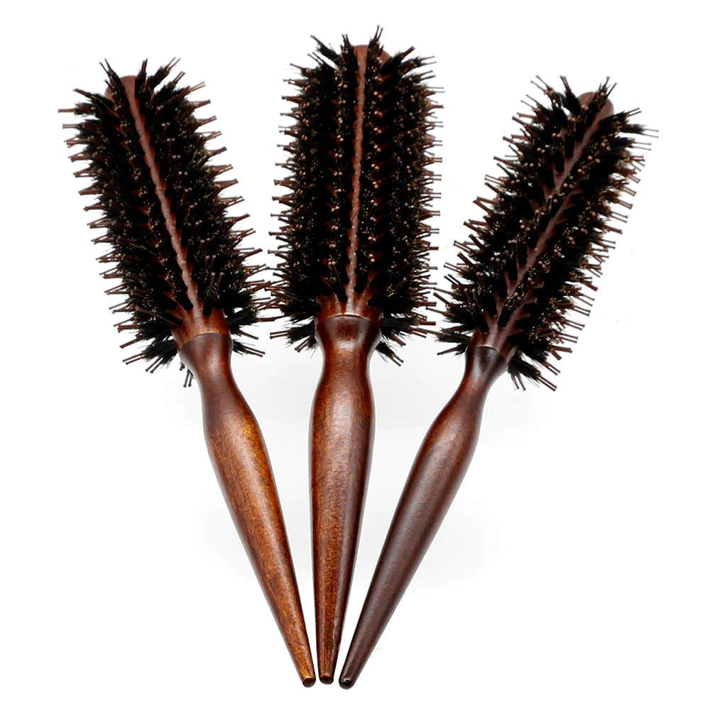 3 Sizes anti Static Wood Boar Bristle Hair round Brush Hairdresser Styling Tools Teasing Brush for Hair Curly Comb Hair Brush