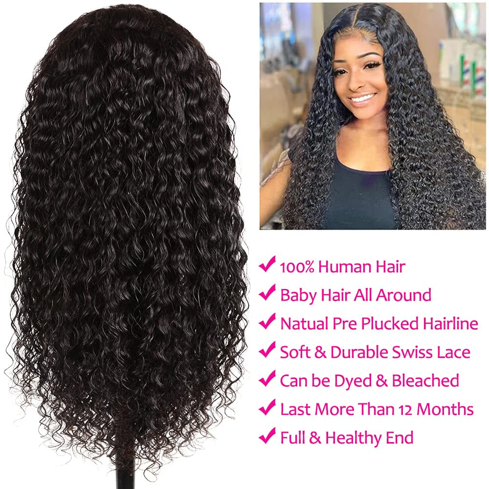 Water Wave Lace Front Wigs Human Hair Wigs for Black Women Wet and Wavy Lace Front Wigs Human Hair Pre Plucked with Baby Hair 180 Density 13X4 Curly HD Lace Front Wigs Human Hair 30 Inch