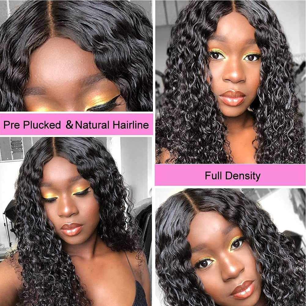 Water Wave 4X4 Lace Closure Wigs Human Hair Pre Plucked, 150% Density Brazilian Wet and Wavy Lace Front Wigs Human Hair Curly Human Hair Wig with Baby Hair Natural Color 20 Inch