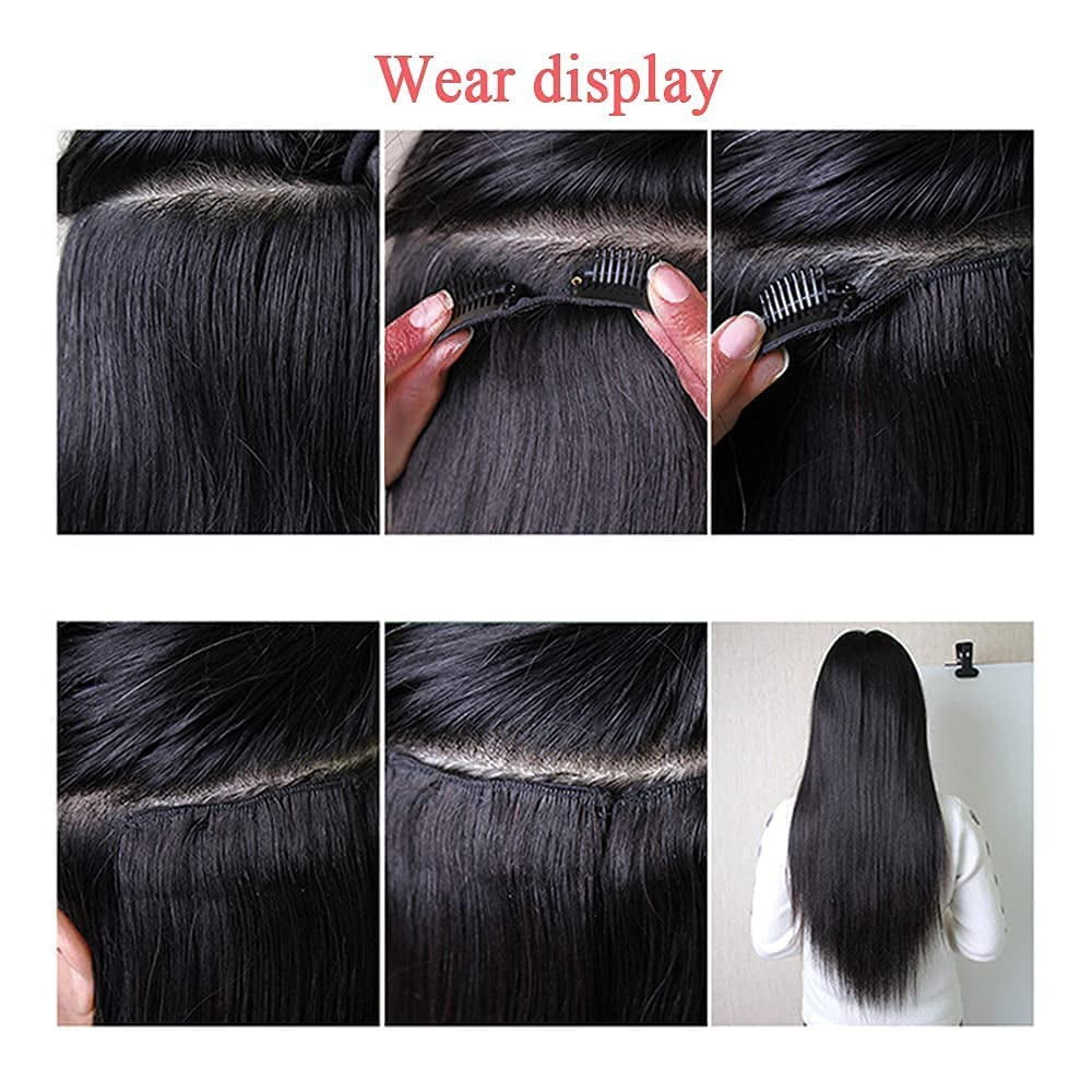 Straight Clip in Hair Extensions for Black Women Brazilian Human Hair Extensions 8Pcs Remy Hair Extensions Clip in Human Hair with 18Clips Double Lace Weft 120G (18Inch, Natural Black)