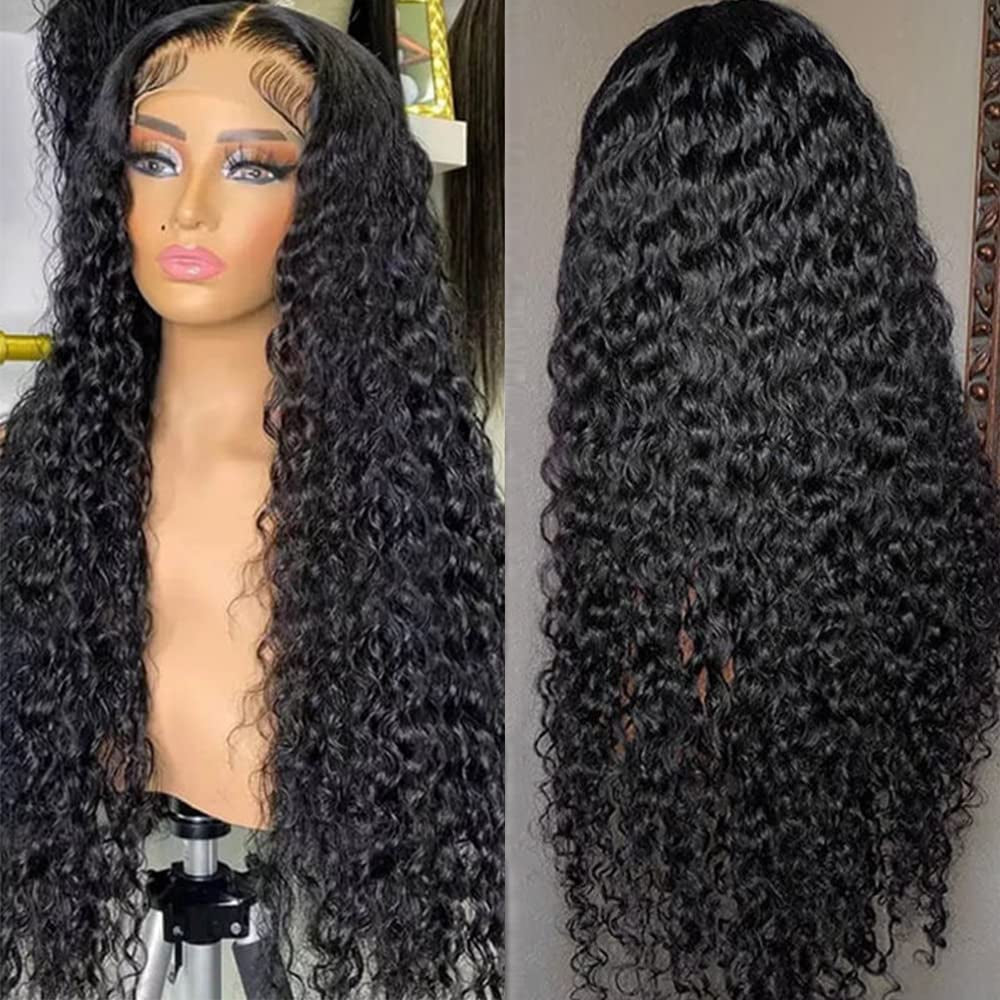 Maxine 34 Inch 13X4 HD Water Wave Lace Front Wigs Human Hair Wigs for Women 180% Density Transparent Lace Frontal Wigs Human Hair Pre Plucked with Baby Hair Brazilian Long Glueless Wigs Natural Color